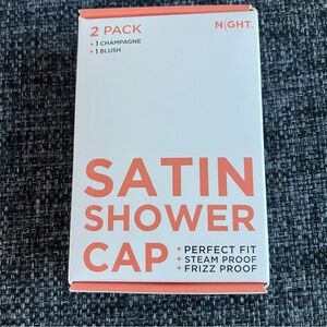 NIB NIGHT Satin Anti-Frizz Shower & Sleep Caps, 2 pk.- Champagne & Blush